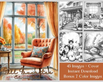 Fall Favorites – A Cozy Autumn Coloring Book | 45 Printable Grayscale Coloring Pages