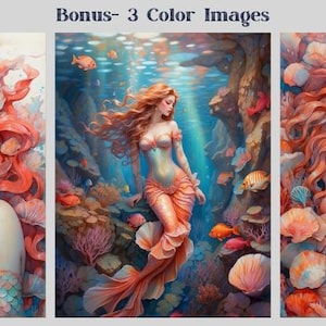 Mermaids Coloring Book: 30 Fantasy Grayscale Pages, Ocean Life, Printable PDF image 2