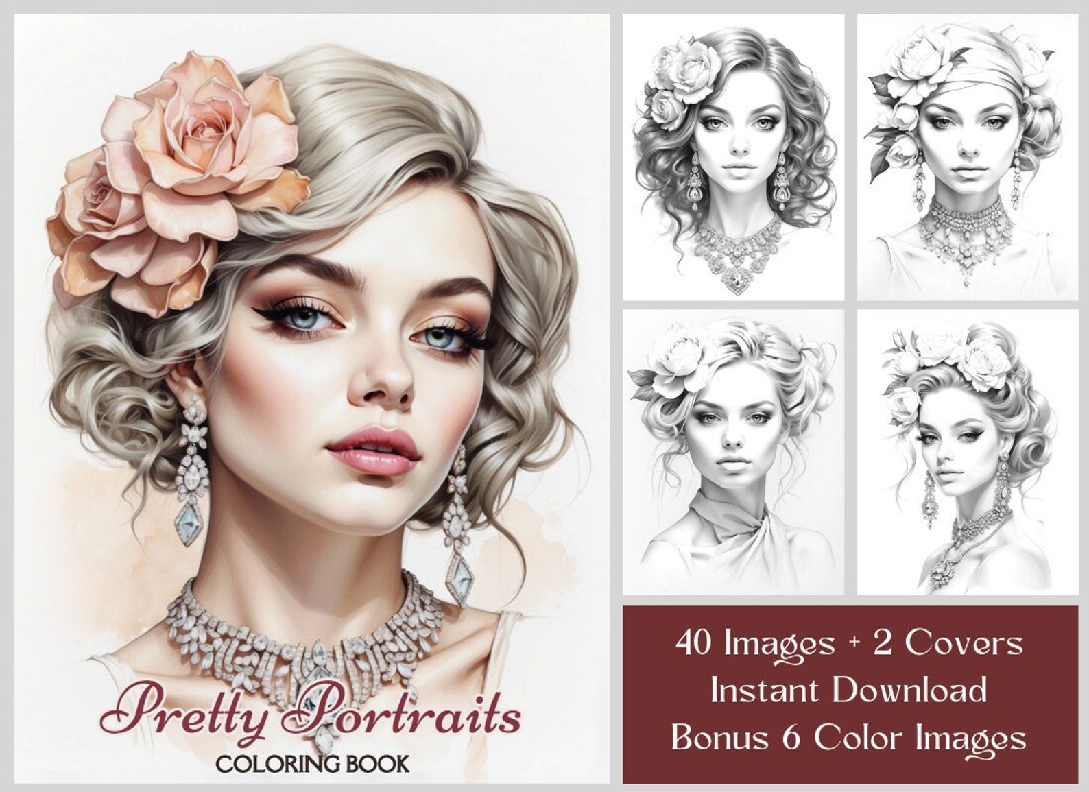 40-beautiful-women-coloring-pages-adult-grayscale-coloring-book-pdf