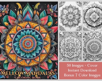 Mandala Coloring Pages: Grayscale Printable Patterns Adult Coloring Book (PDF Download)