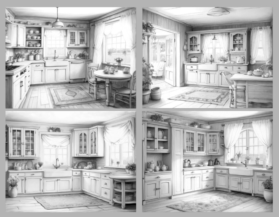 40 Interior Coloring Pages Country Kitchens Coloring Book Craftsman ...