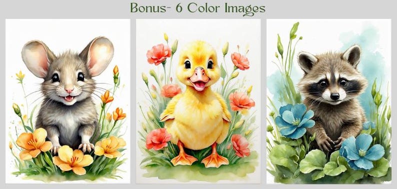 Baby Animals Coloring Book: 30 Grayscale Coloring Pages, Printable PDF, Digital Download image 3