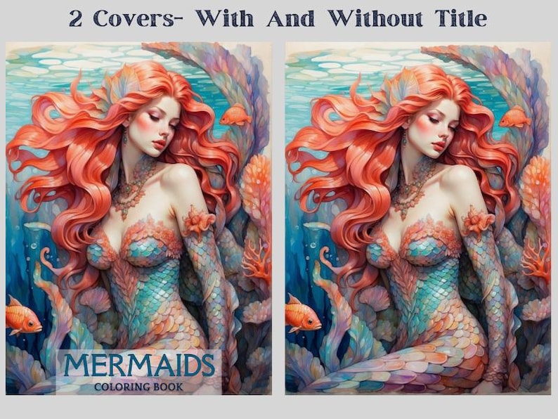Mermaids Coloring Book: 30 Fantasy Grayscale Pages, Ocean Life, Printable PDF image 4