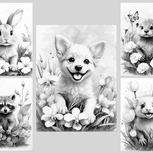 Baby Animals Coloring Book: 30 Grayscale Coloring Pages, Printable PDF, Digital Download image 9