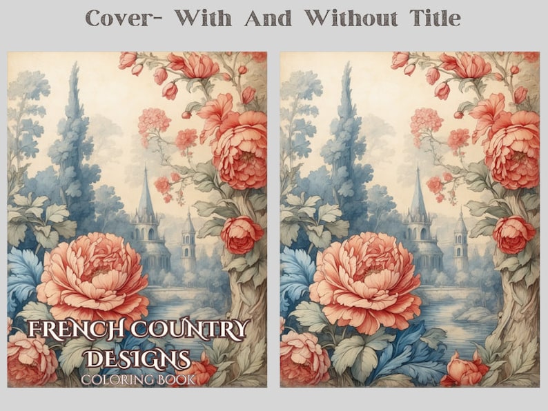 May include: A coloring book cover featuring a watercolor illustration of a French country scene with a castle, flowers, and a river. The title of the book is "French Country Designs Coloring Book".
