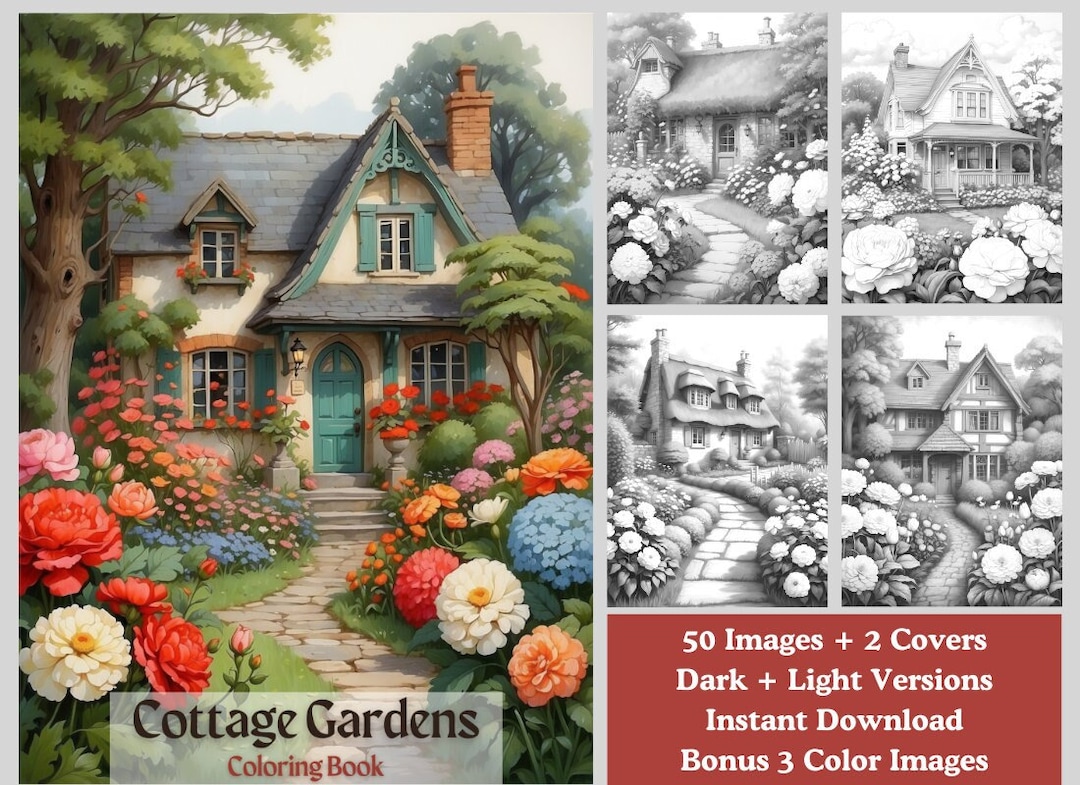 50 Cottage Gardens Coloring Book - Printable Adult Coloring Pages ...