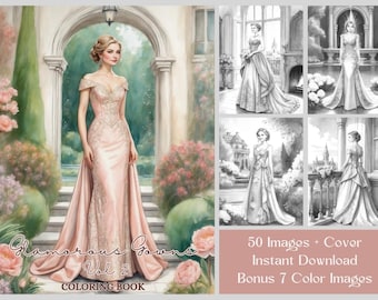 Glamorous Gowns Coloring Book: 50 Elegant Women's Fashion Designs (Digital Download)