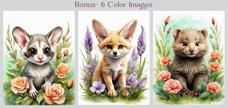Baby Animals Coloring Book: 30 Grayscale Coloring Pages, Printable PDF, Digital Download image 2