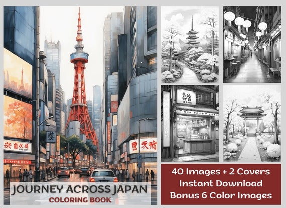 40 Japan Coloring Pages - City Coloring Pages - Japan Cityscape And Landscape Printable Coloring Book PDF - Grayscale Coloring Book