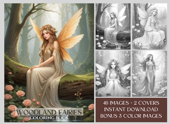 40 Fairies Coloring Pages - Fantasy Fairy Adult Coloring Book PDF - Printable Fairy Coloring Pages - Instant Download - Grayscale Coloring