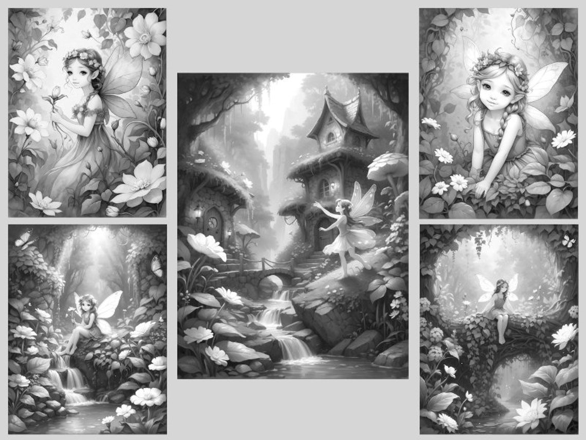 30 Enchanted Fairies Coloring Book Fairy Coloring Pages for Adults Cute ...