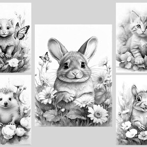 Baby Animals Coloring Book: 30 Grayscale Coloring Pages, Printable PDF, Digital Download image 8
