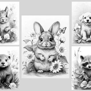 Baby Animals Coloring Book: 30 Grayscale Coloring Pages, Printable PDF, Digital Download image 6