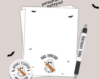Personalized Halloween Teacher Notepad: Custom Stationery Gift