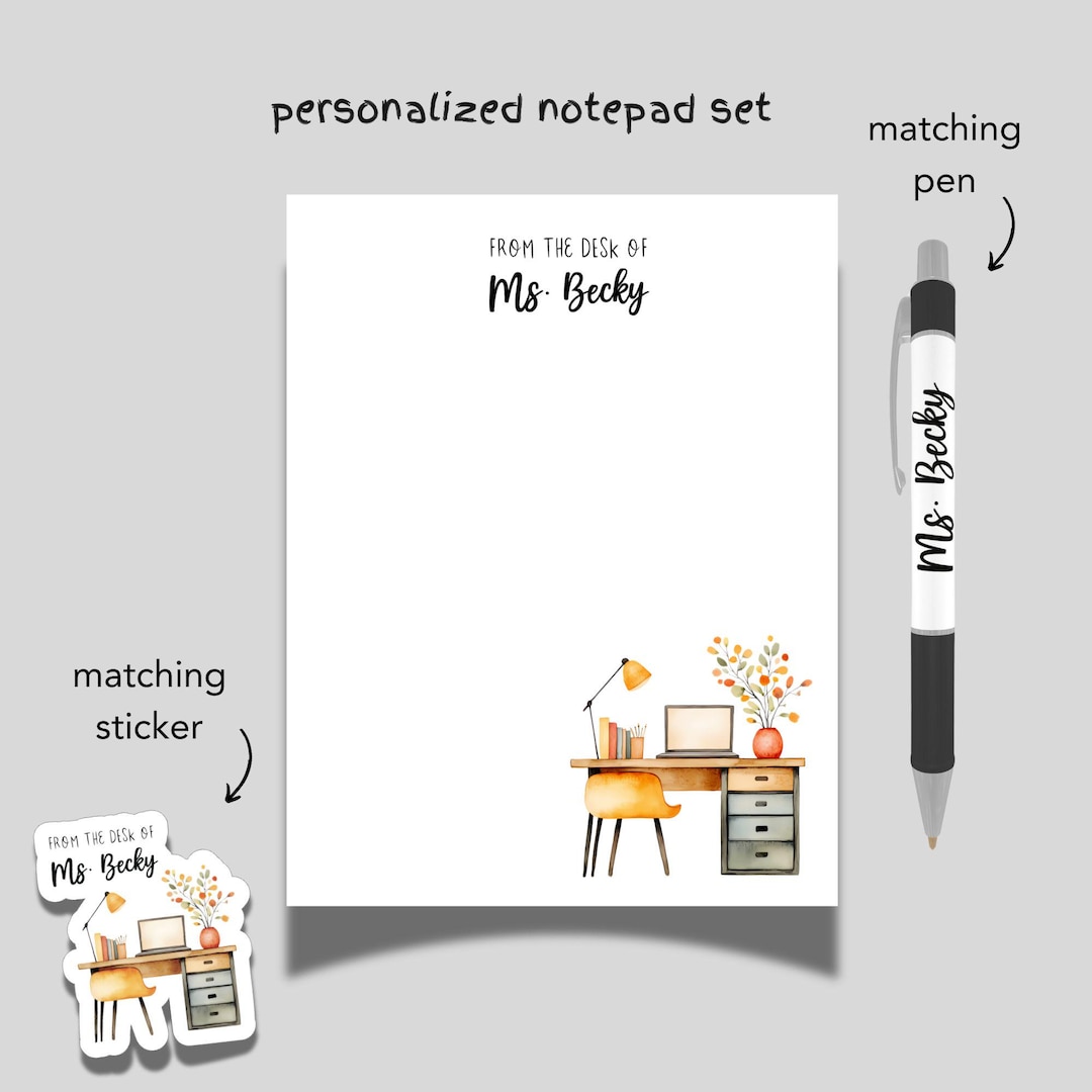 Personalized Teacher Notepad Set: Fall Desk Stationery & Sticker - Etsy