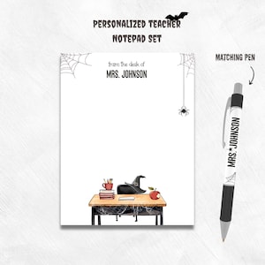 Halloween Notizblock Personalisiert für Lehrer Geschenk, Personalisierter Notizblock Mit Lustigem Halloween Design, Schreibwaren Geschenk Mit Passenden Stift Bündel
