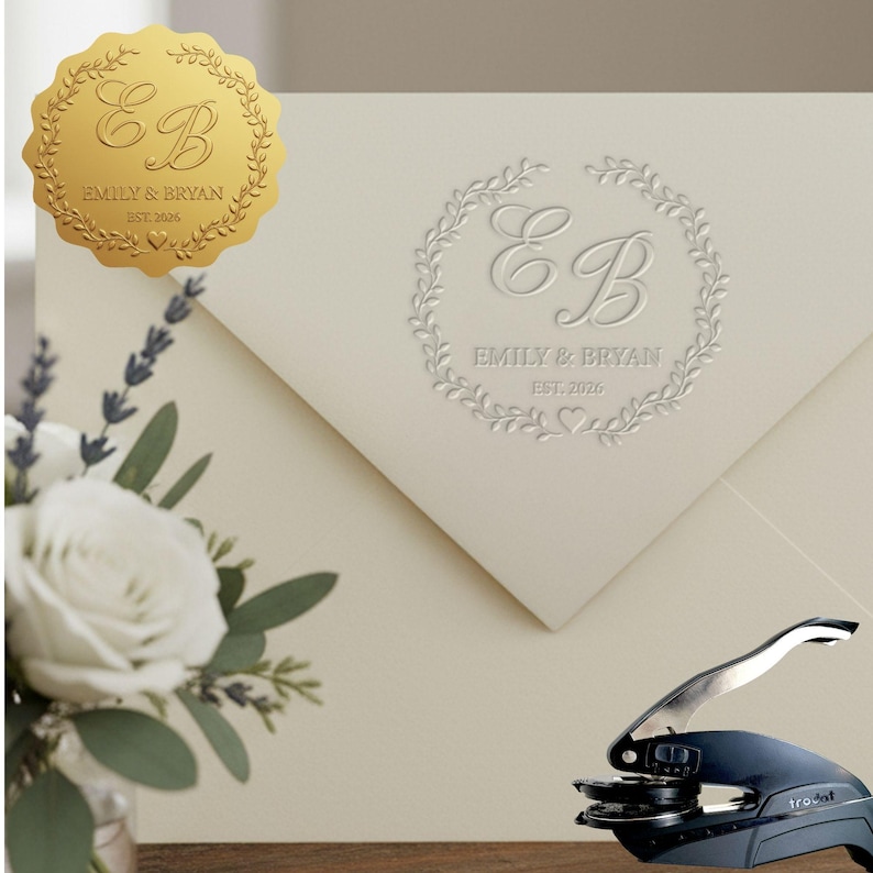 Custom Wedding Embosser, Monogram Initial Embosser Personalized With ...