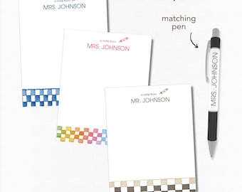 Teacher Personalized Notepad, Minimalistic Checker Design Custom Notepad For Teacher Gift, Writing Pad, Gift For Her, Gift For Him