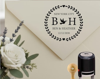 Custom Wedding Rubber Stamp With Couple Personalized Initials and Names