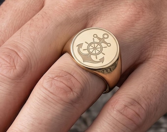 Anchor Signet Ring, Nautical Sailor Jewelry, Sterling Silver, Personalized Maritime Keepsake, Custom Sea Ring