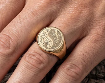 Tree of Life Yin Yang Ring, Mens Sterling Silver Statement, Personalized Gift for Him