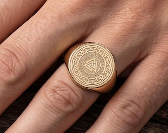 Valknut Signet Ring, Odin Norse Mythology Jewelry, Sterling Silver Mens, Viking Warrior Amulet, Pagan Gift