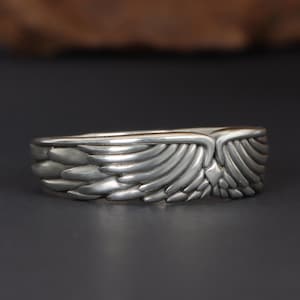 Sterling Silver Wings Band Ring, Men&#39;s Biker Ring, Men Thumb Ring, Silver Men&#39;s Handmade Jewelry, Cool Rings, Men&#39;s Band Ring, Wing Jewelry