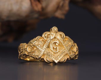 Masonic Symbol Ring: Gold Plated Thumb Ring, Freemasonry Ring for men, Master Mason Rings, Masonic Jewelry