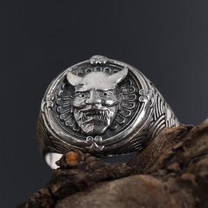 Bague démon esprit maléfique, bague masque Hannya japonais, bague visage démon mystique, bague démon gothique pour homme, bague masque samouraï oni
