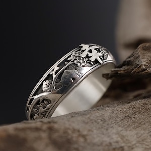 Japanese Happiness Symbol Band Ring, Japanese Hieroglyph Band Ring, Traditional Ring for Men, Mythology Jewelry, Japanese Calligraphy Ring