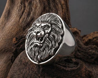 925 Silver Lion Ring: Handmade King of the Jungle Ring, Fierce Animal Jewelry