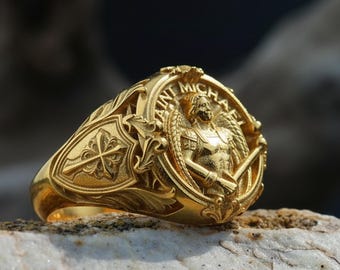 Anillo de oro de San Miguel: Joyería de plata de ley para la protección del arcángel