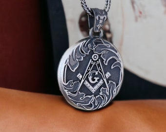 Sterling Silver Freemason Necklace, Symbolic Masonic Jewelry, Masonry Necklace, Engraved Masonic Necklace, Mens Freemason Gift