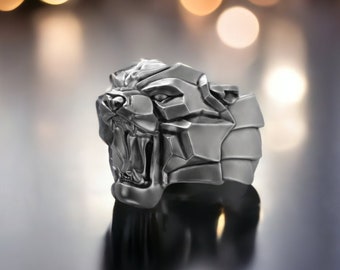 925K Sterling Silver Panther Head 3D Ring, Gothic Panther Jewelry
