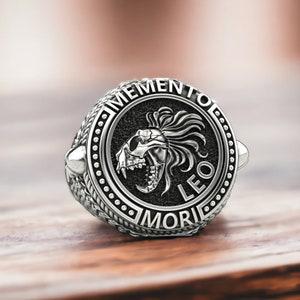 Signet Zodiac Sign Ring, Memento Mori Leo Ring, Leo Zodiac Jewelry, Silver Astrology Ring, Signet Horoscope Ring, Biker Ring, Gothic Jewelry