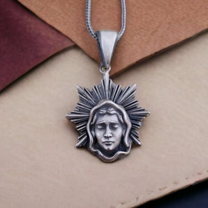 Holy Virgin Mary Religious Necklace, Religious Necklace, Silver Virgin Mary Charm, Miraculous Virgin Mary Pendant, Catholic Jewelry