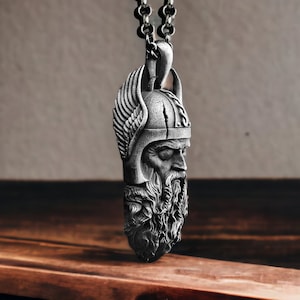 Odin Head Silver Necklace, Mythology Necklace, Viking Jewelry, Odin Charm Pendant, Viking God Necklace, Cool Nordic Necklace