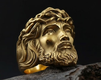 Gold Plated Jesus Head Ring: Sterling Silver Christian Jewelry