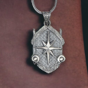 Silver North Star Necklace, Handmade Celestial Necklace for Men, North Star Medallion Necklace, Medallion Pendant, Celestial Jewelry