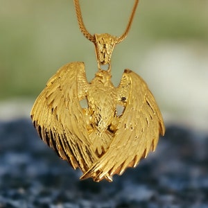 Gold Plated Large Eagle Necklace, American Eagle Necklace, Wild Bird Necklace, Gold Plated Men&#39;s Jewelry, Animal Jewelry, Big Bird Necklace