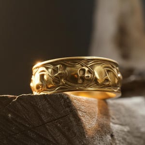 Oxidized Sterling Silver Skull Ring, Gothic Biker Band, Handmade