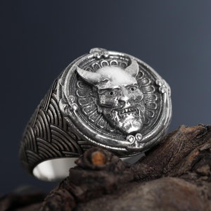 Devil Kabuki Mask Ring, Unique Hannya Oni Mask Ring, Japanese Demon Ring, Evil Spirit Ring, Japanese Mythology Jewelry, Cool Gift for Him