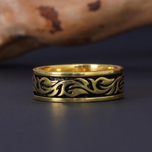 Engraved Wide Band Ring: 925K Sterling Silver Vintage Men Engagement Ring