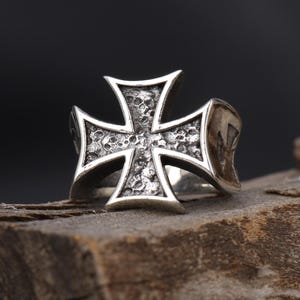 Maltese Cross Skull Ring for Men: Sterling Silver Handmade Knight Cross Ring