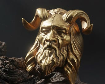 Horned Satyr Faun Ring for Men: Pagan God Ring, Fantasy Statement Ring, Handmade Wizard Biker Jewelry