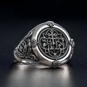 Jesus Christ Men Ring, Religious Signet Ring, IHS Patterned Men Ring, Large Thumb Ring, Christian Ring for Men, Religious Gift