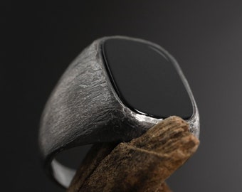 Anillo de sello de ónix, anillo oxidado para hombre, anillo moderno para hombre, anillo para el meñique para hombre, anillo de piedras preciosas hecho a mano para hombre, regalo de joyería de ónix
