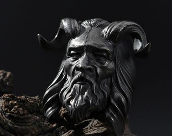 Rhodium Plated Horned God Pan Ring: Black Satyr Pagan Statement Ring, Ancient Greek Ring, Horned Deity Ring