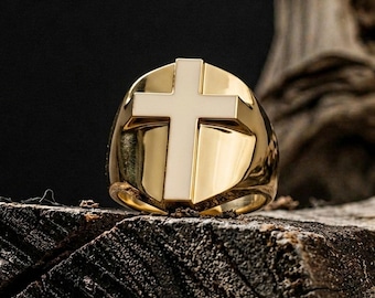 Cross Signet Ring, Sterling Silver Mens Ring, Christian Jewelry, Religious Faith Ring, Cross Jewelry