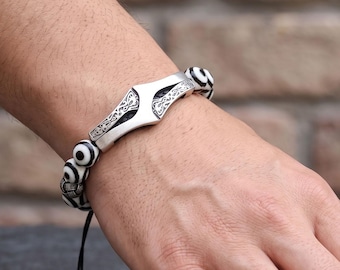Natural Agate Bracelet for Men, 925 Sterling Silver Beaded Bracelet, Healing Stone, Boyfriend Gift